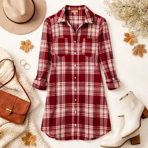 Style & Co. Red Plaid Long Sleeve Dress